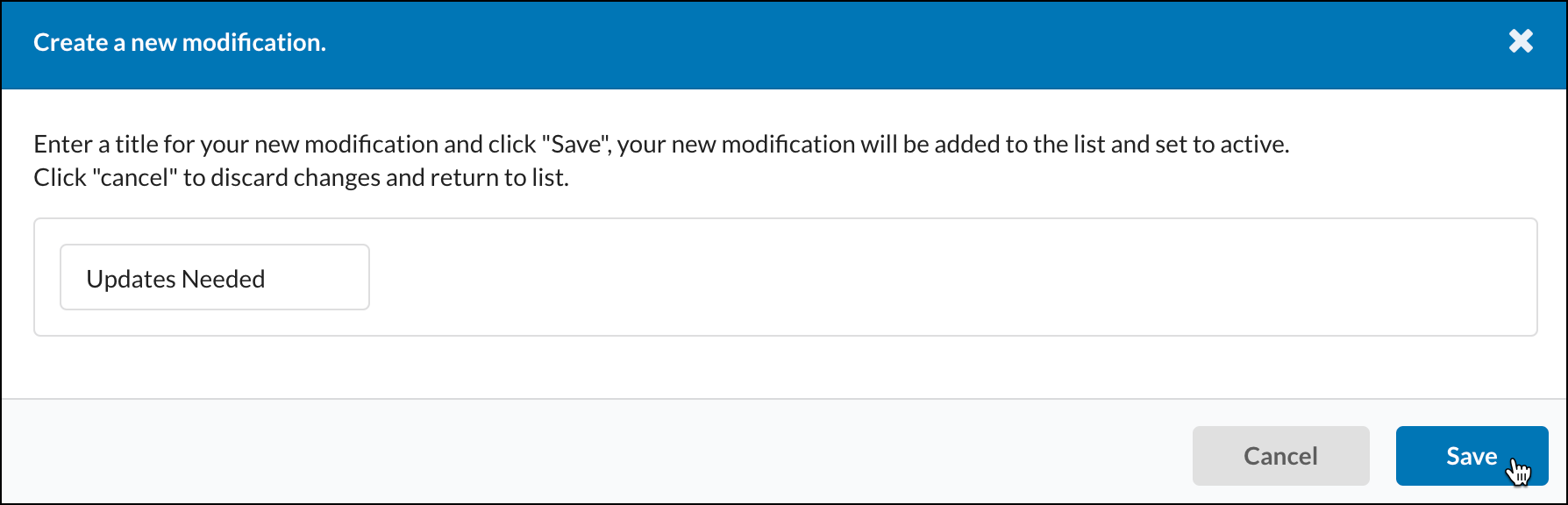 enter modification reason